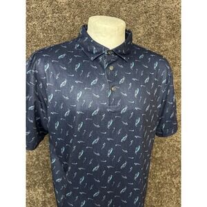 Ben Hogan Golf Polo Men's Small Navy Blue Clubs Bags Stretch Print Performance